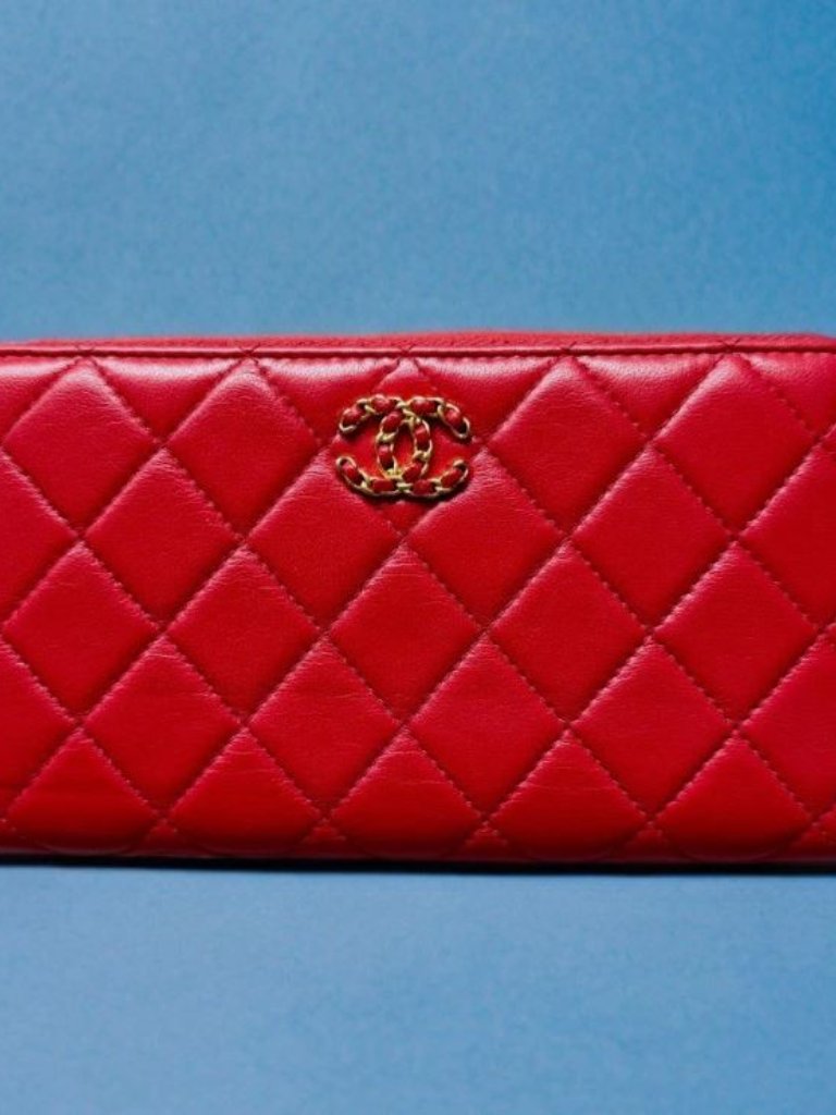 Chanel Classic Red Quilted Lambskin Cc Zip Around Long Wallet